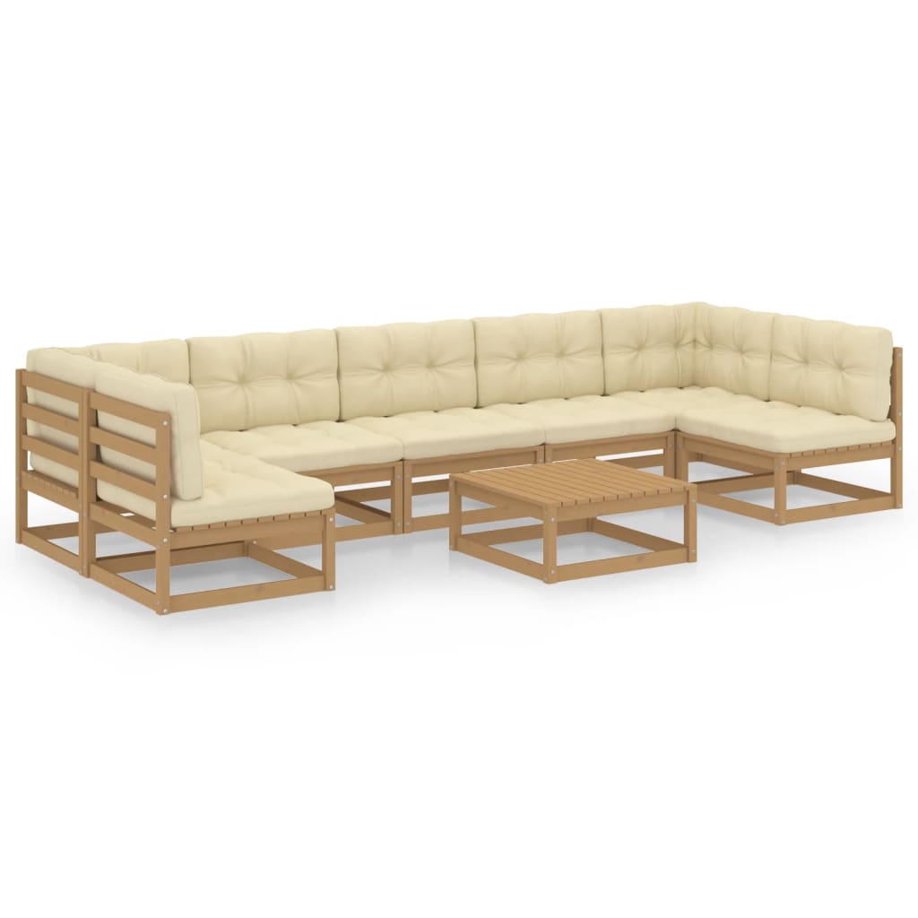 8-tlg. Garten-Lounge-Set Kissen Honigbraun Kiefer Massivholz